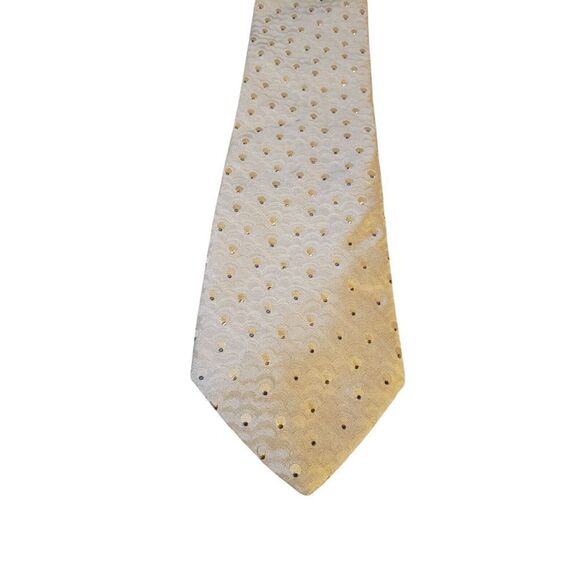 Brioni Neck Tie Mens‎ Luxury Designer Cream Gold Polka Dot Italian Silk Business